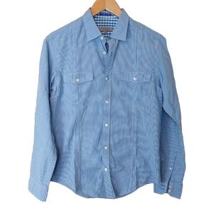 Ted Baker Men Blue Check Button Down Long Sleeve Shirt SZ 3/M